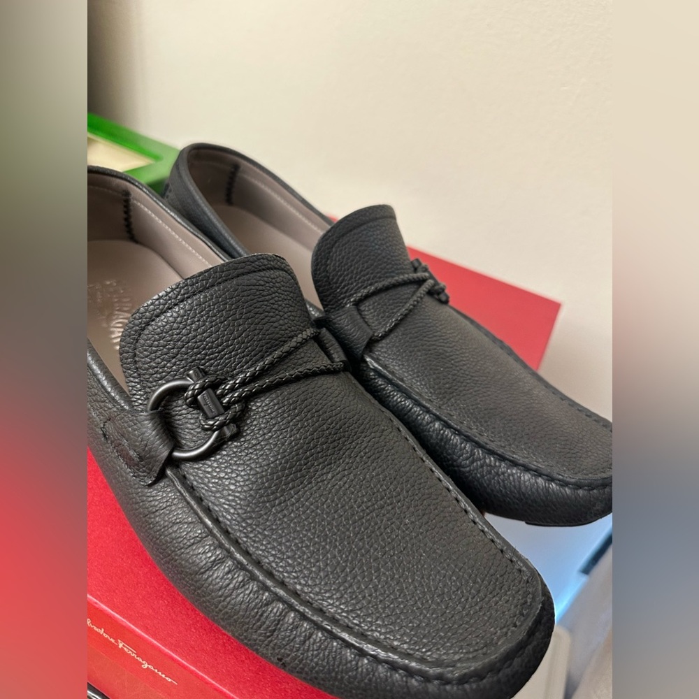 Ferragamo Men loafers size 10 dark navy driver shoe
